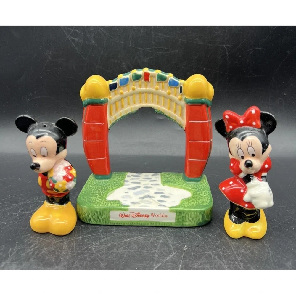 Walt Disney World Mickey and Minnie Mouse Ceramic Salt & Pepper Shakers 3 Pieces